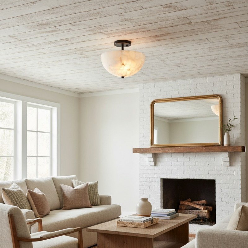 Faeluna Modern Alabaster Round Ceiling Light
