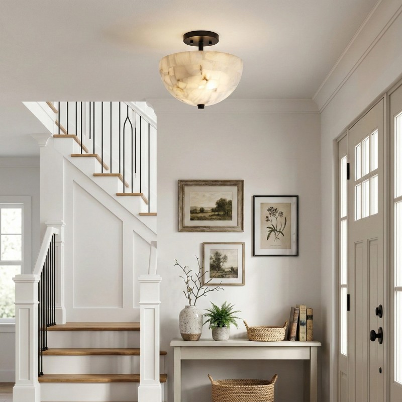 Faeluna Modern Alabaster Round Ceiling Light