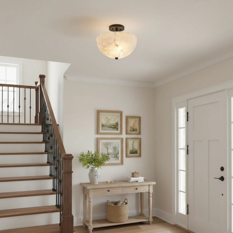 Faeluna Modern Alabaster Round Ceiling Light