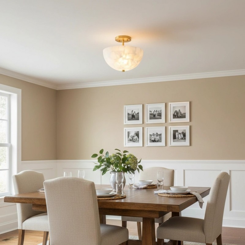 Faeluna Modern Alabaster Round Ceiling Light
