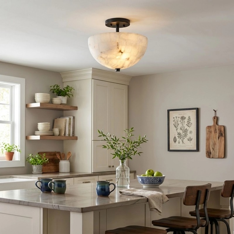 Faeluna Modern Alabaster Round Ceiling Light