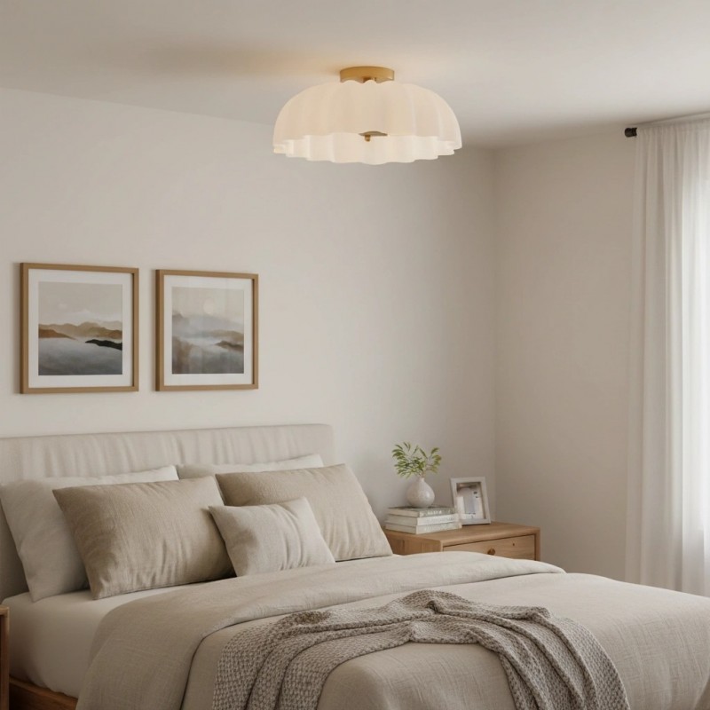 Solira Modern Pleated Milk Glass Ceiling Light