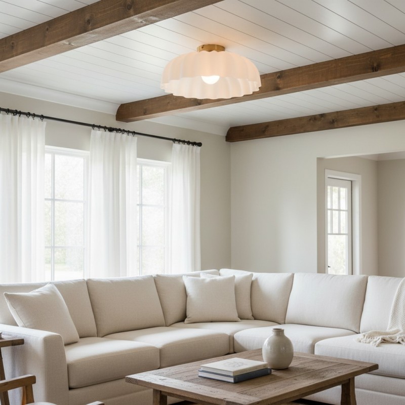 Solira Modern Pleated Milk Glass Ceiling Light