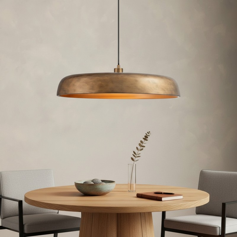 Aeloria Rustic Farmhouse Antique Brass Saucer Pendant Light