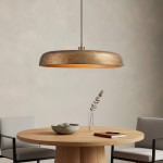 Aeloria Rustic Farmhouse Antique Brass Saucer Pendant Light
