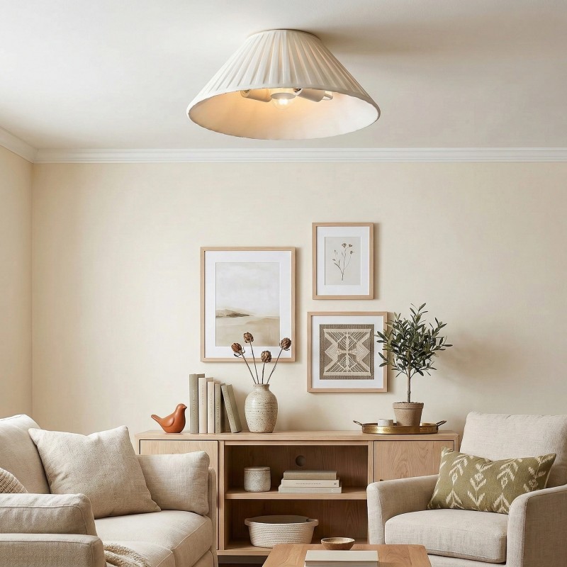 Zephiris Vintage Pleated Fabric Cone Ceiling Light