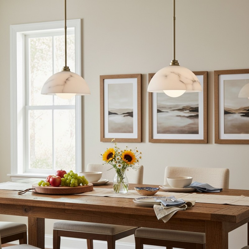 Bertie Farmhouse Alabaster Dome Pendant Light