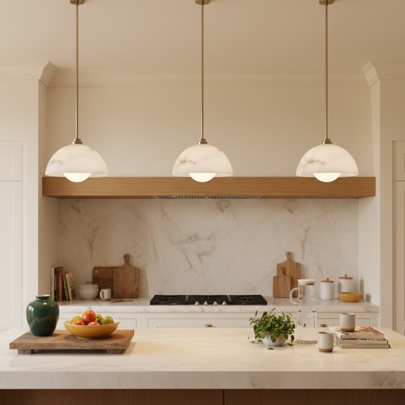 Bertie Farmhouse Alabaster Dome Pendant Light