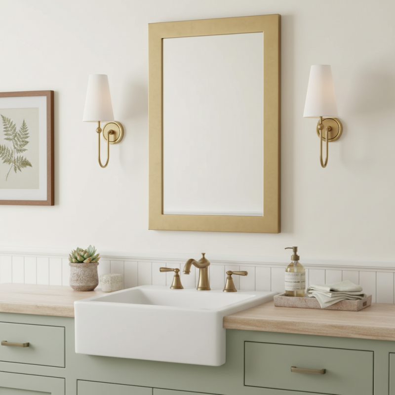 Azon Country Linen Brass Swan Neck Wall Light