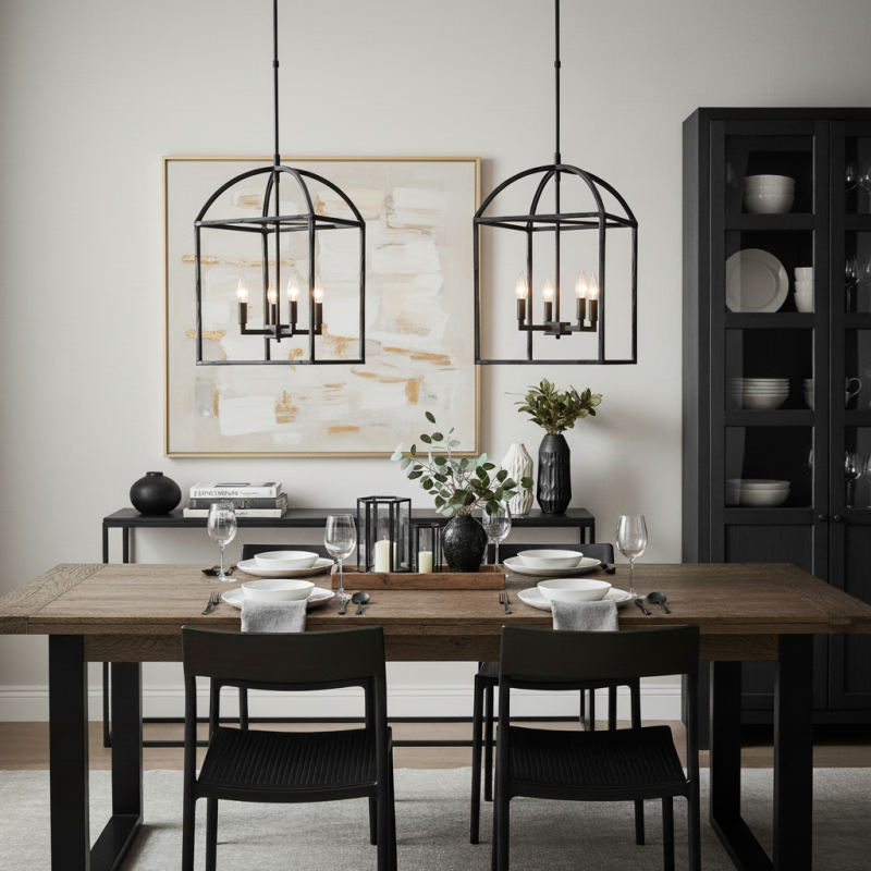 Burberry Industrial 4-Light Lantern Iron Pendant Light
