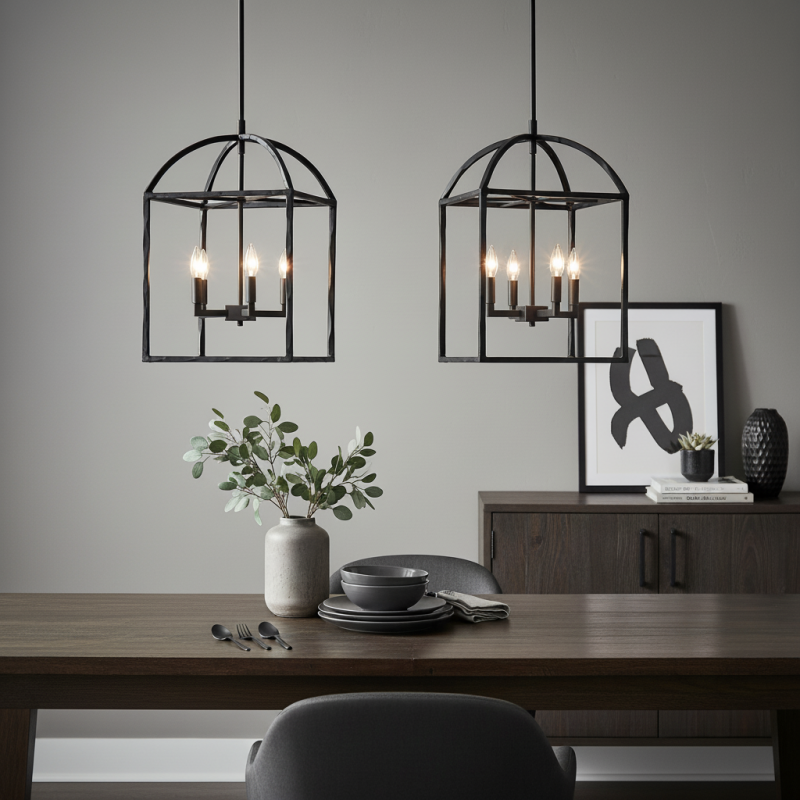 Burberry Industrial 4-Light Lantern Iron Pendant Light