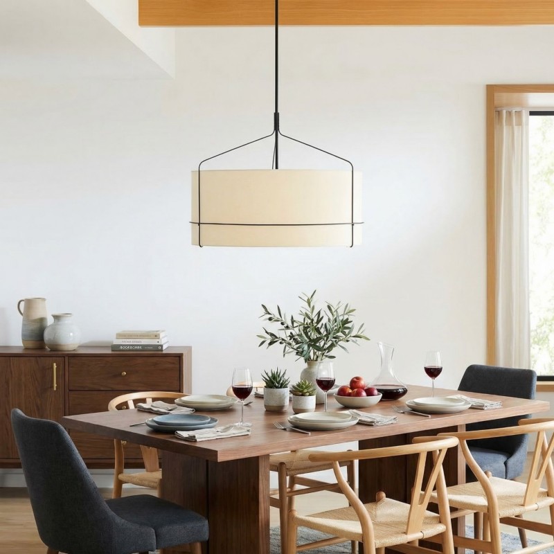 Bravos Rustic White Fabric Drum Pendant Light