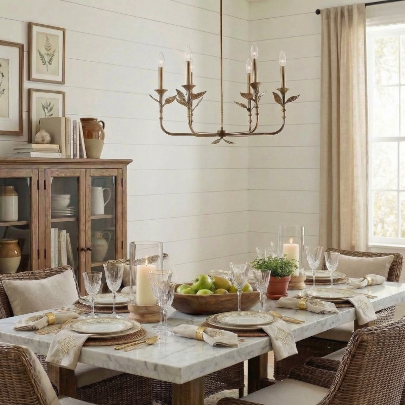 Jocelyn Retro Antique Brass Botanical Forged Iron Chandelier