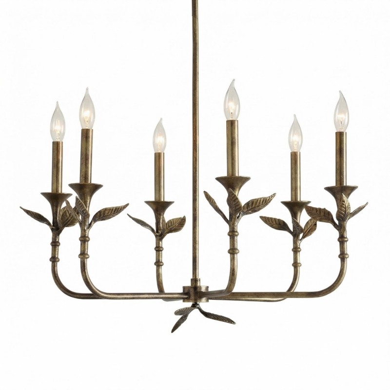 Jocelyn Retro Antique Brass Botanical Forged Iron Chandelier