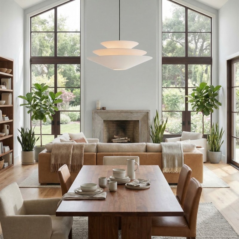 Orabella Scandinavian Tiered Linen Cone Pendant Light