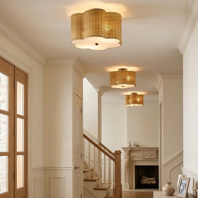 Tranquil Bohemian Style Flower Rattan Ceiling Light