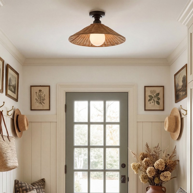 Blisaa Farmhouse Conical Rattan Ceiling Light