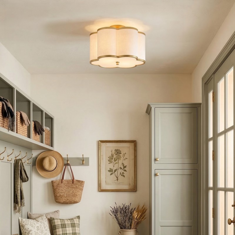 Thomas Minimalist Linen Flower Scallop Flush Mount Ceiling Light