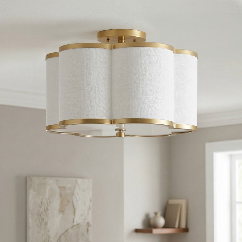 Thomas Minimalist Linen Flower Scallop Flush Mount Ceiling Light