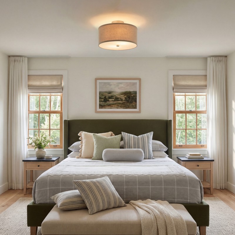 Beckham Minimalist Linen Drum Flush Mount Ceiling Light
