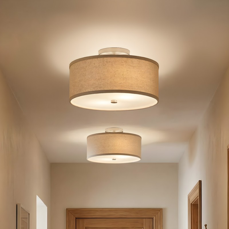 Beckham Minimalist Linen Drum Flush Mount Ceiling Light