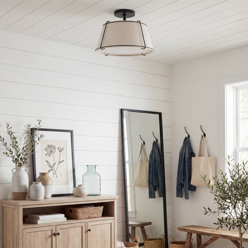 Hesperia Fabric Drum Shade Semi Flush Mount