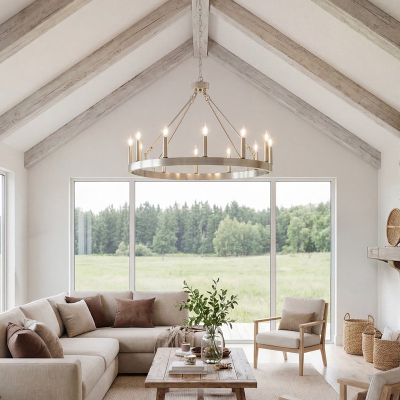 Beau Large 12 Lights Rustic Wagon Wheel Chandelier