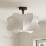 Dronor Ivory Woven Rope Globe Semi Flush Mount Light