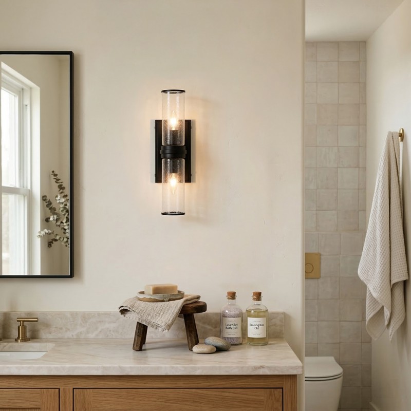 Cora Farmhouse Hammered Glass Double Tube Sconce