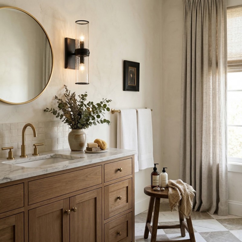 Cora Farmhouse Hammered Glass Double Tube Sconce