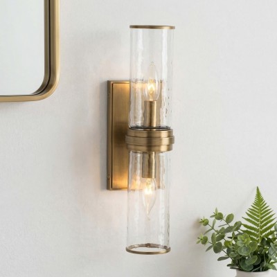Cora Farmhouse Hammered Glass Double Tube Sconce