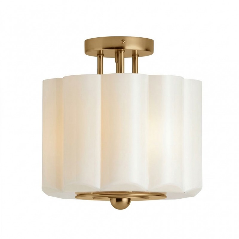Hanahs Farmhouse Milk Glass Scalloped Shade Ceiling Light