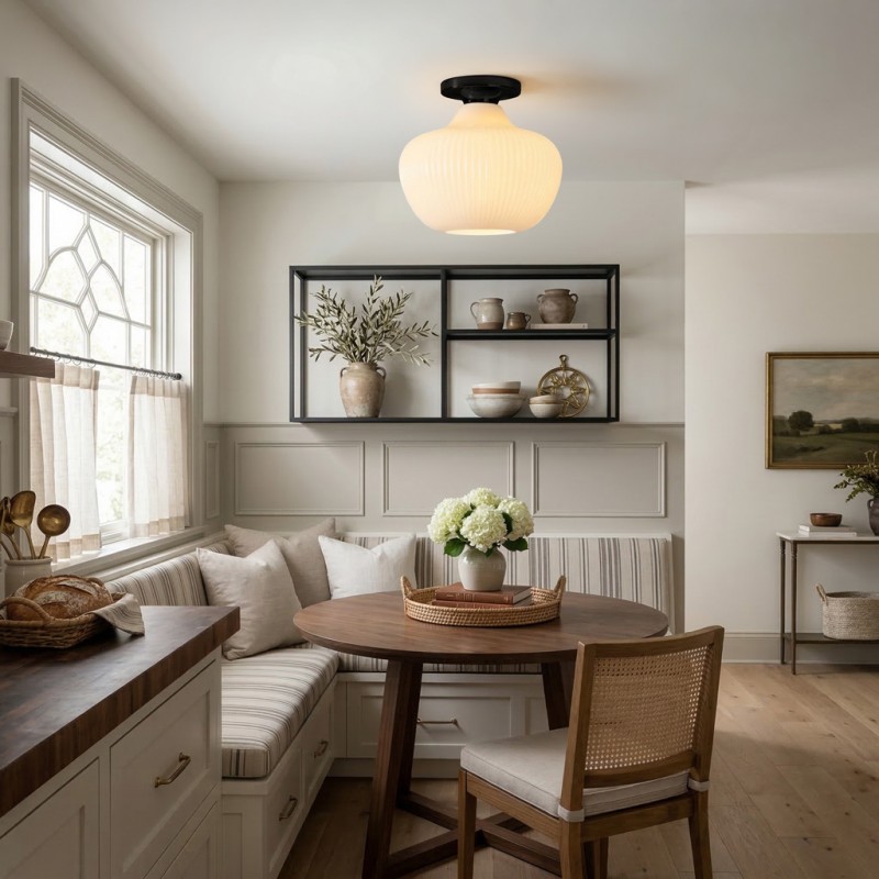 Naiad Rustic Sculptural Ribbed Glass Flush Ceiling Light