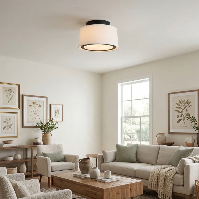 Zuri Farmhouse Drum Linen Ceiling Light