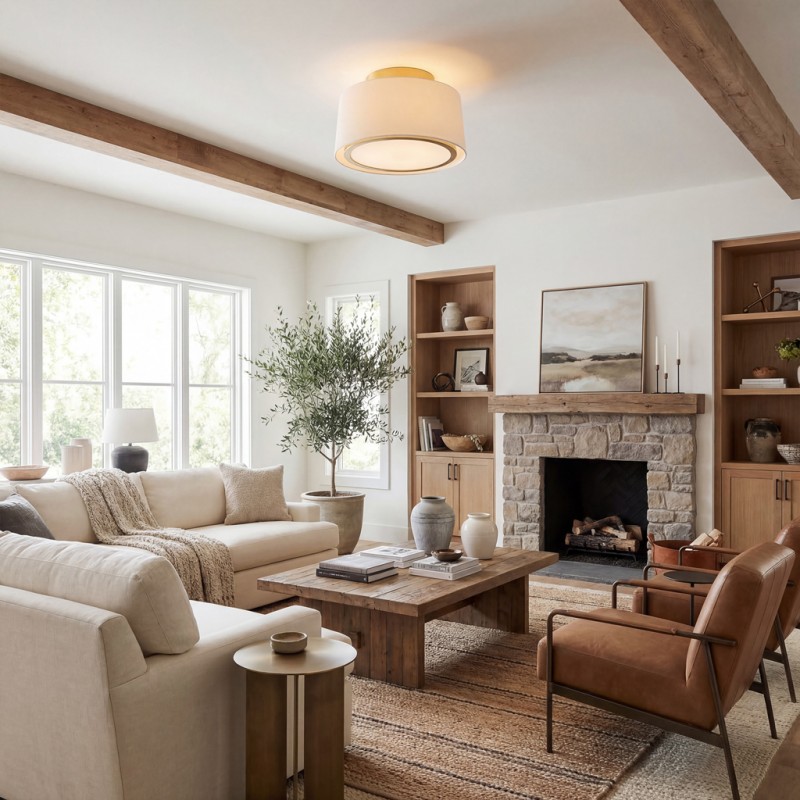 Zuri Farmhouse Drum Linen Ceiling Light