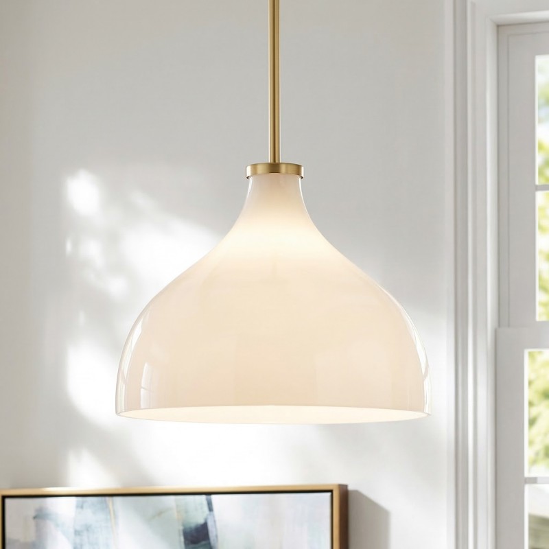 Rylan Rustic Metal Milk Glass Pendant Light