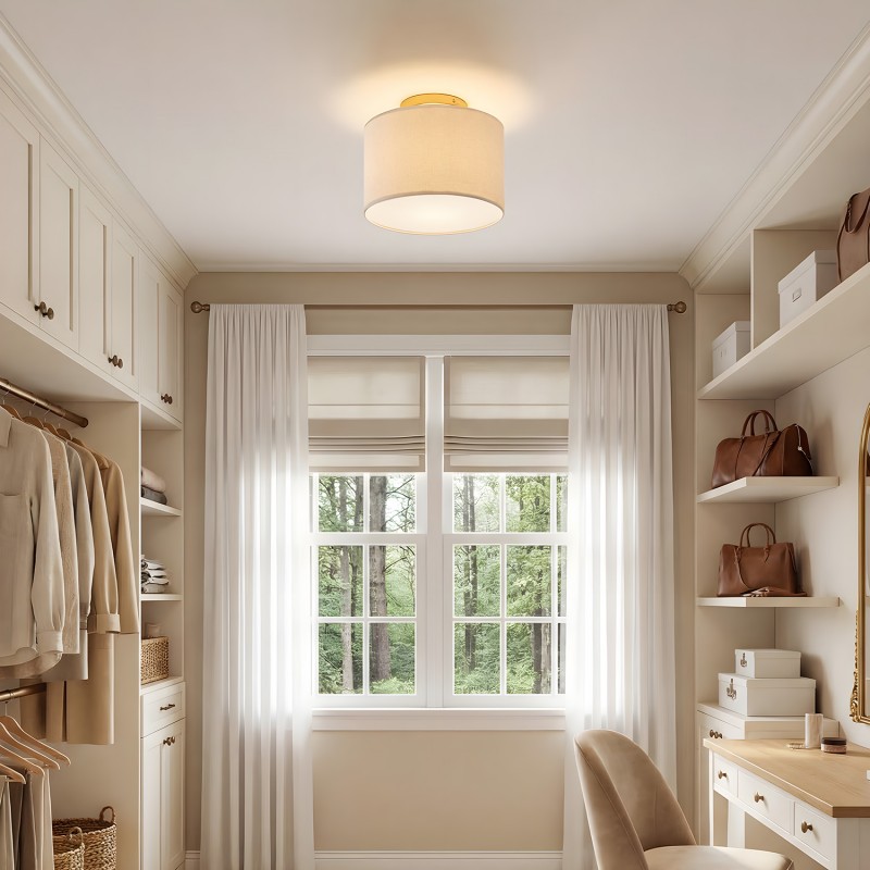 Joram White Linen Drum Ceiling Light