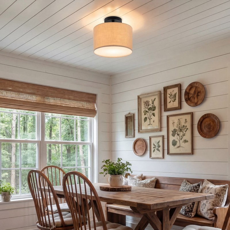 Joram White Linen Drum Ceiling Light