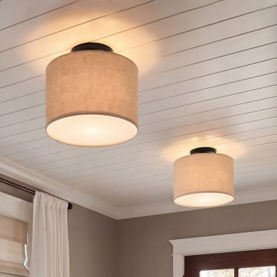 Joram White Linen Drum Ceiling Light
