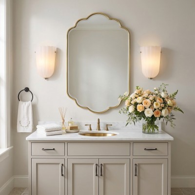 Zephyrine Decorative Antique Brass Flower Milky White Glass Wall Sconce
