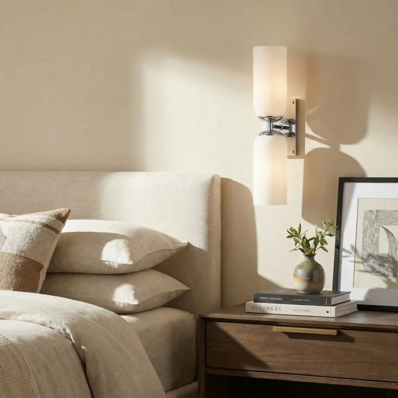 Iliana Rustic White Glass Double Tube Wall Sconce