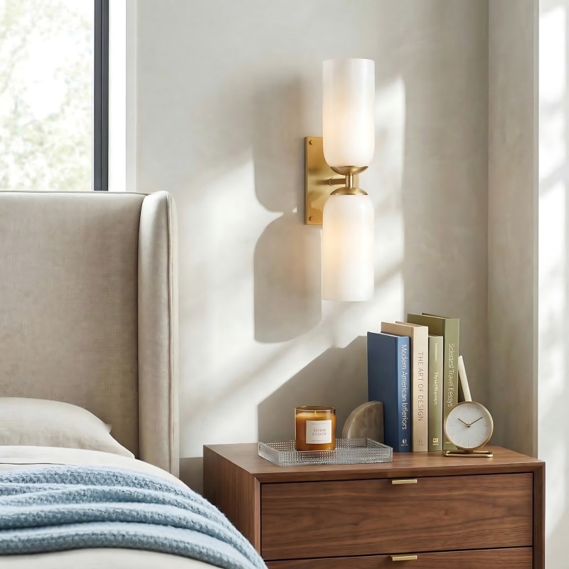 Iliana Rustic White Glass Double Tube Wall Sconce