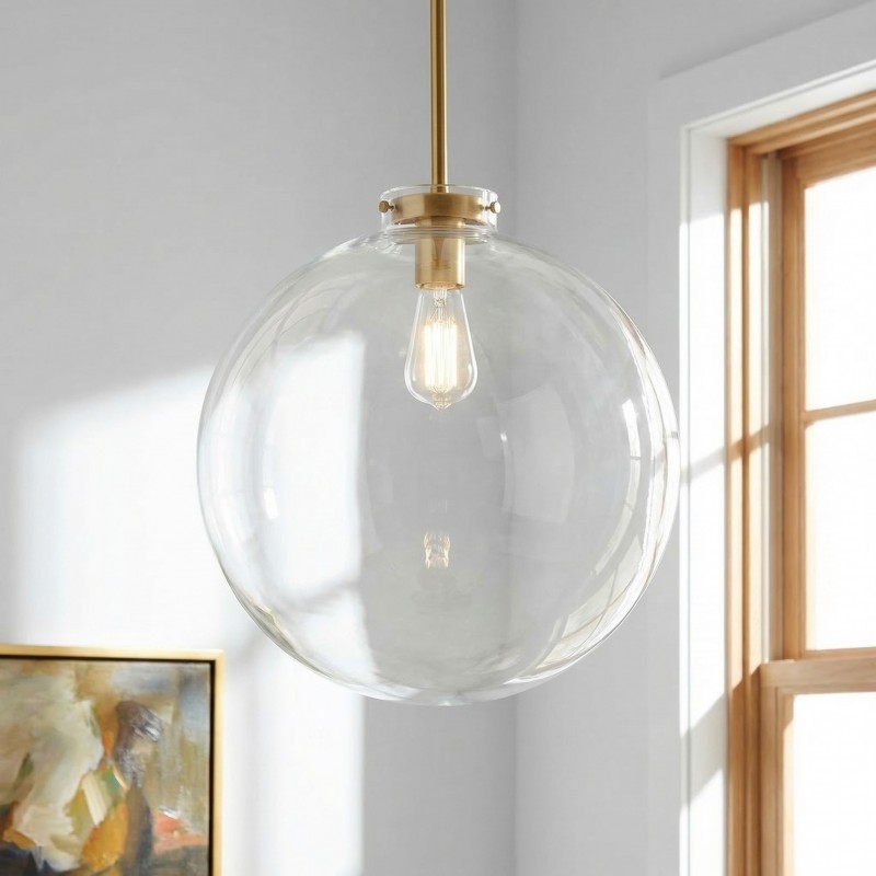 Mica Minimalist Brass Clear Glass Pendant Light