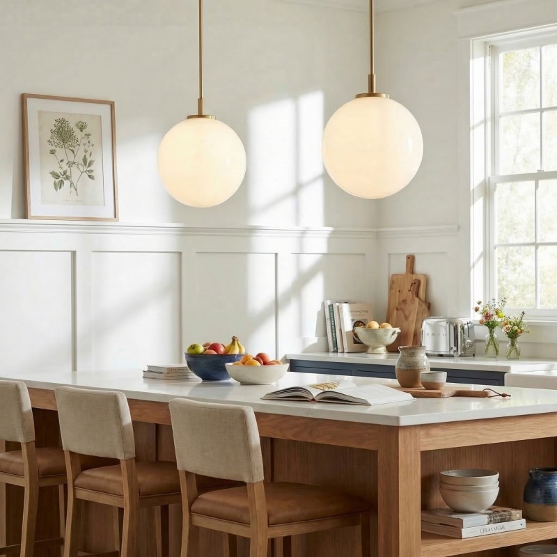 Tate Mid Century White Globe Glass Pendant Light