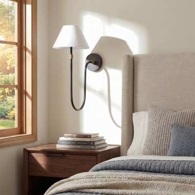 Wren Retro White Fabric Swan Neck Sconce