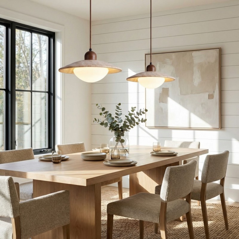 Barrett Wabi-Sabi Round Travertine Pendant Light
