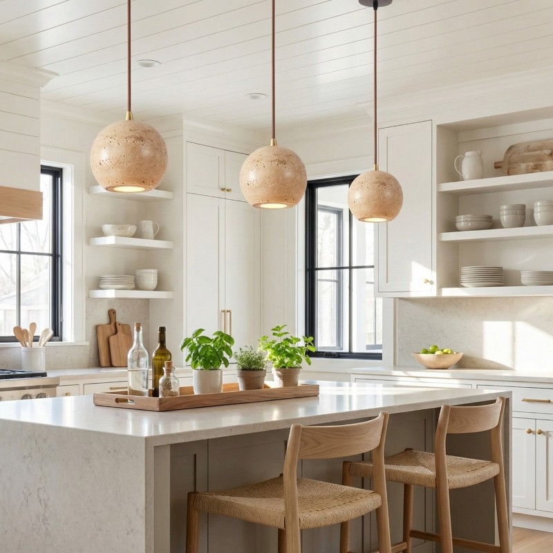 Bowen Wabi-Sabi Mini Travertine Pendant Light