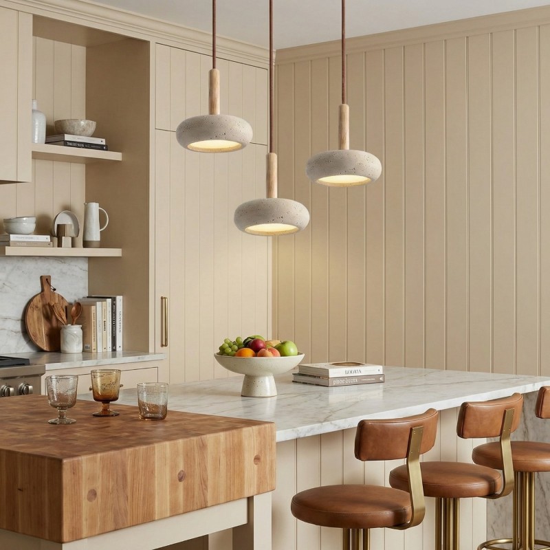 Carver Retro LED Travertine 3 Light Pendant Light