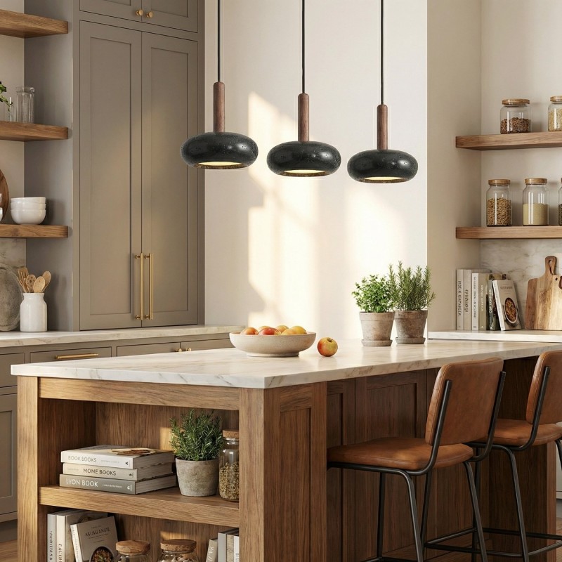 Carver Retro LED Travertine 3 Light Pendant Light