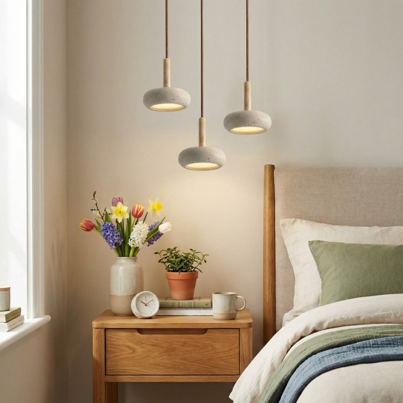 Carver Retro LED Travertine 3 Light Pendant Light